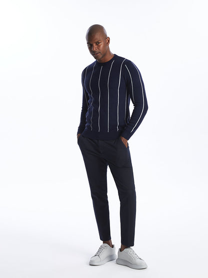 Crew Neck Long Sleeve Striped Men's Knitwear Sweater