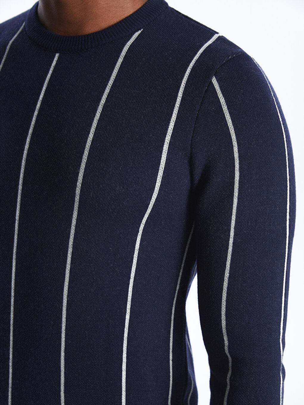 Crew Neck Long Sleeve Striped Men's Knitwear Sweater