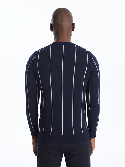 Crew Neck Long Sleeve Striped Men's Knitwear Sweater