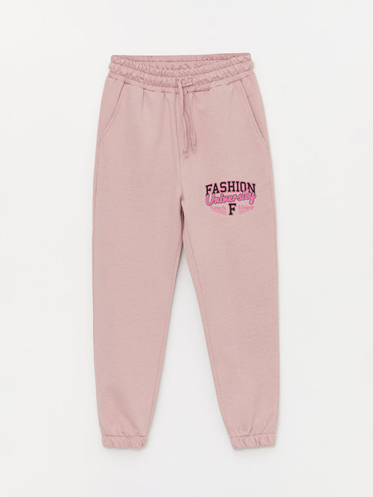 Printed Girl's Sweatpants with Elastic Waistband