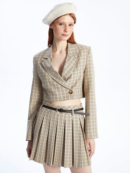 Plaid Long Sleeve Crop Women's Blazer Jacket