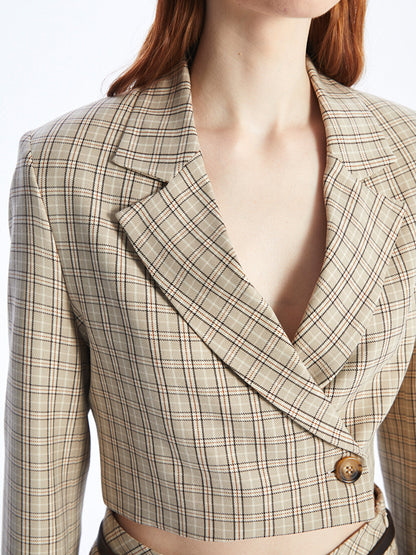 Plaid Long Sleeve Crop Women's Blazer Jacket