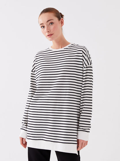 Crew Neck Striped Long Sleeve Oversize Women's Tunic