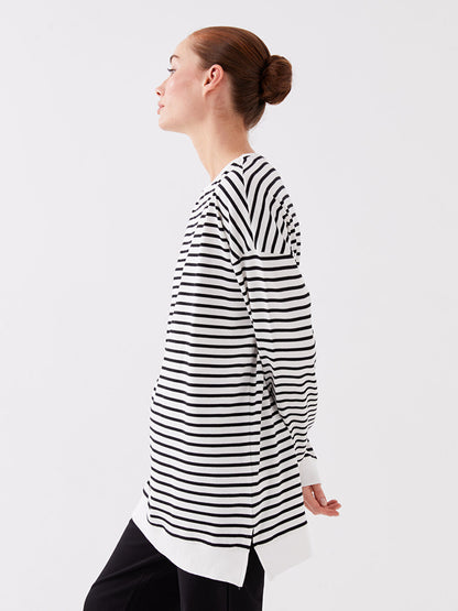 Crew Neck Striped Long Sleeve Oversize Women's Tunic