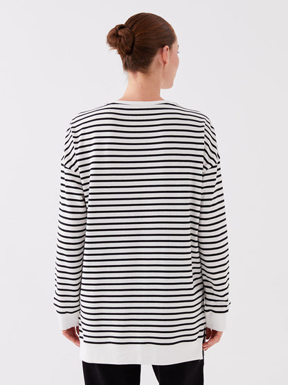 Crew Neck Striped Long Sleeve Oversize Women's Tunic