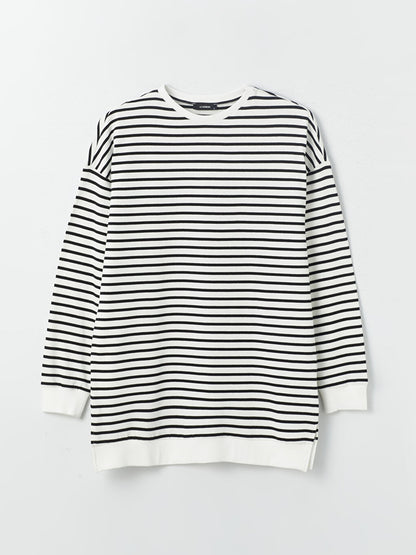 Crew Neck Striped Long Sleeve Oversize Women's Tunic