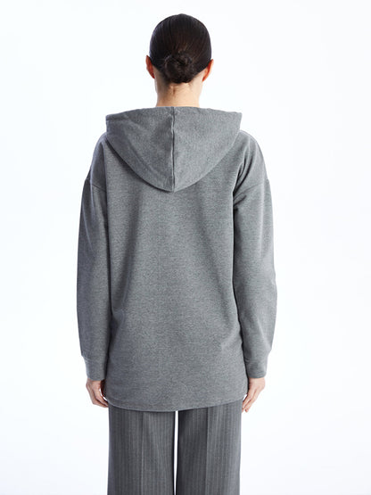 Hooded Plain Long Sleeve Oversize Women's Sweatshirt Tunic