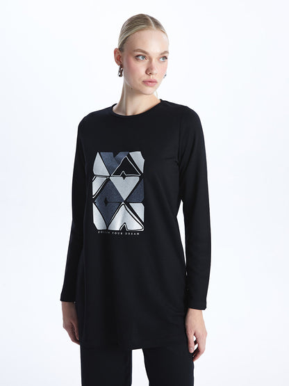 Crew Neck Printed Long Sleeve Women's Tunic