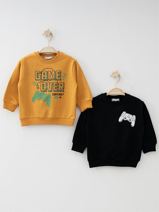 Crew Neck Long Sleeve Printed Baby Boy Sweatshirt 2-pack