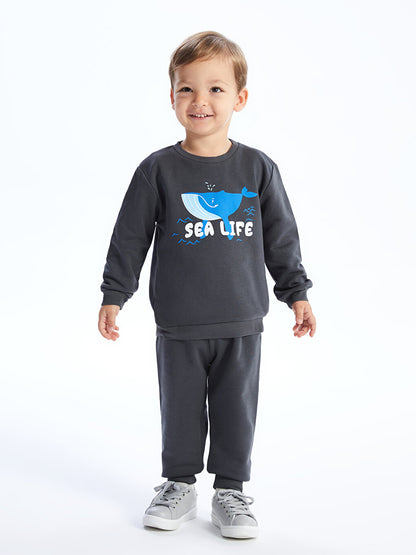 Crew Neck Long Sleeve Printed Baby Boy Sweatshirt and Sweatpants 2-Piece Set