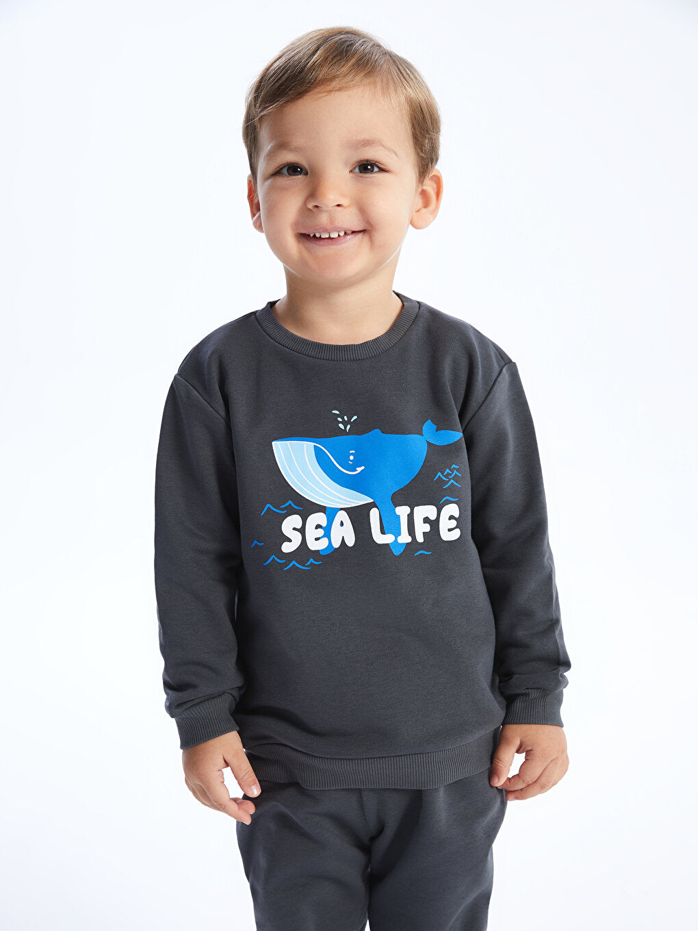 Crew Neck Long Sleeve Printed Baby Boy Sweatshirt and Sweatpants 2-Piece Set