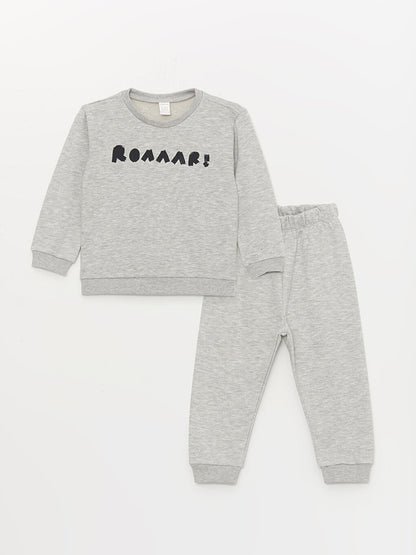 Crew Neck Long Sleeve Printed Baby Boy Sweatshirt and Tracksuit Bottom 2-Piece Set