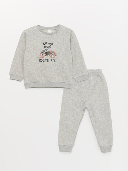 Crew Neck Long Sleeve Printed Baby Boy Sweatshirt and Sweatpants 2-Piece Set