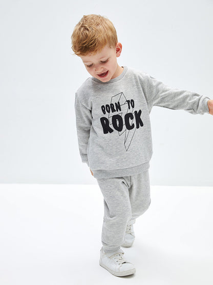 Crew Neck Long Sleeve Printed Baby Boy Sweatshirt and Tracksuit Bottom 2-Piece Set