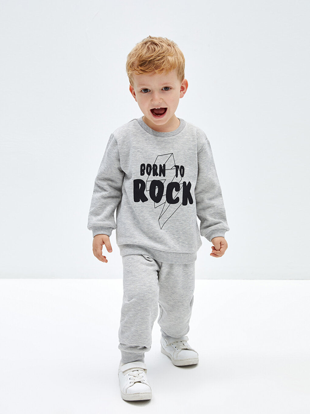 Crew Neck Long Sleeve Printed Baby Boy Sweatshirt and Tracksuit Bottom 2-Piece Set