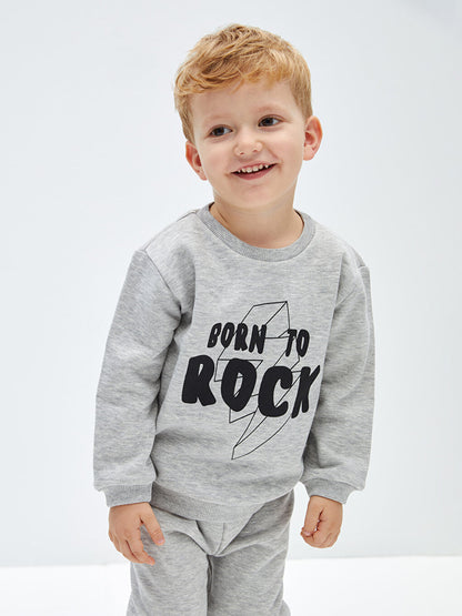 Crew Neck Long Sleeve Printed Baby Boy Sweatshirt and Tracksuit Bottom 2-Piece Set