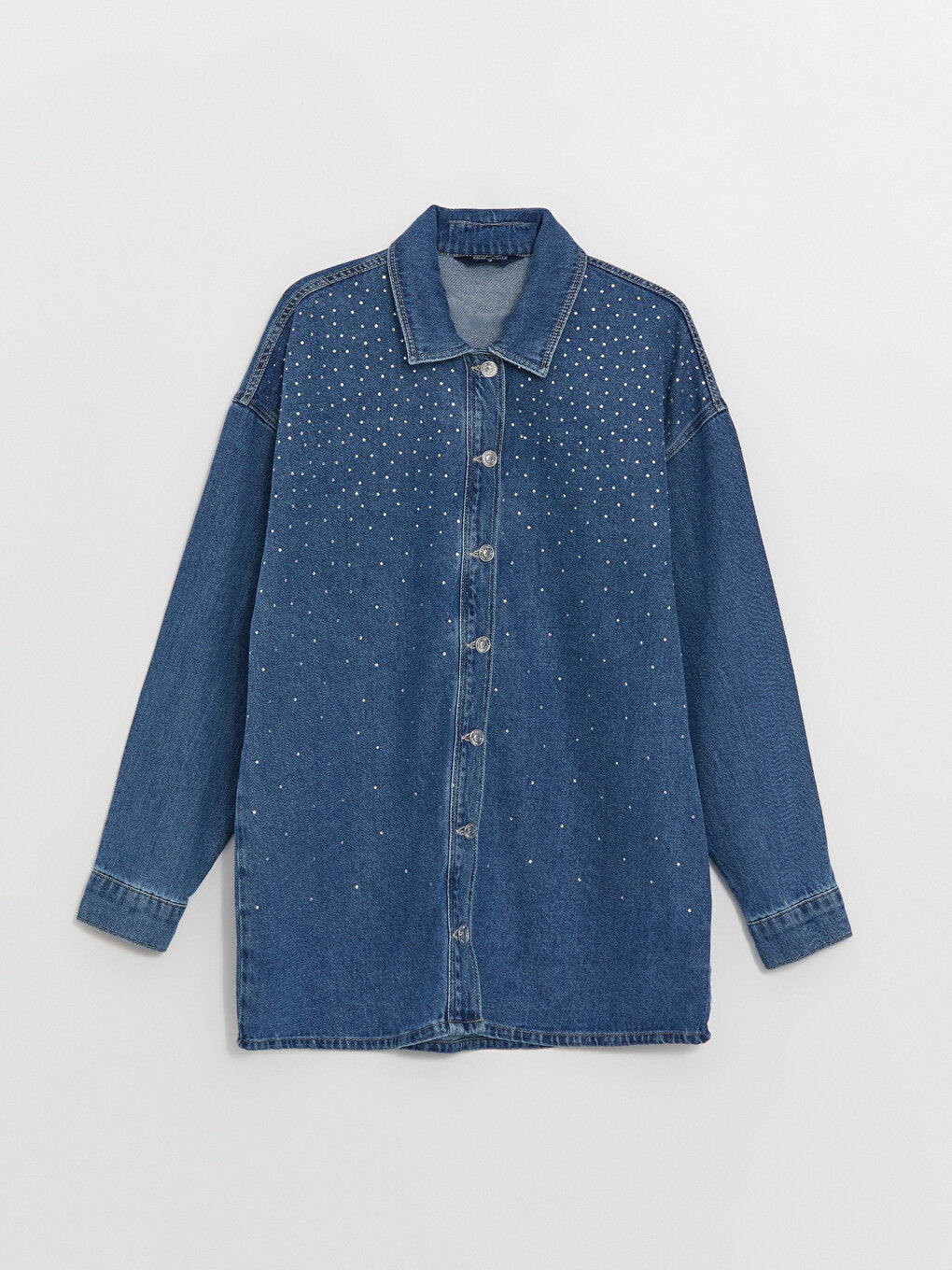 Shiny Stone Printed Long Sleeve Women's Jean Shirt Jacket