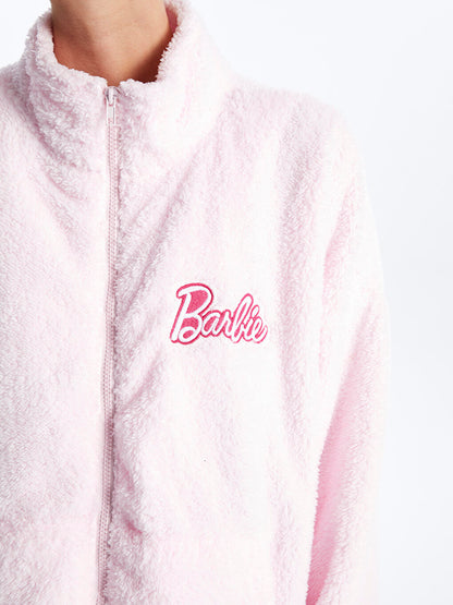 High Collar Barbie Embroidered Long Sleeve Women's Zipper Sweatshirt