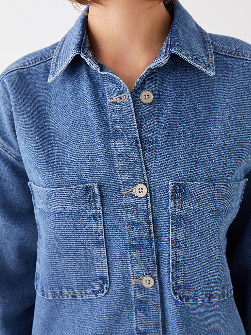 Plain Long Sleeve Oversize Women's Jean Shirt Jacket