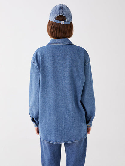 Plain Long Sleeve Oversize Women's Jean Shirt Jacket