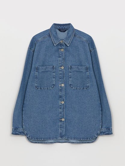 Plain Long Sleeve Oversize Women's Jean Shirt Jacket