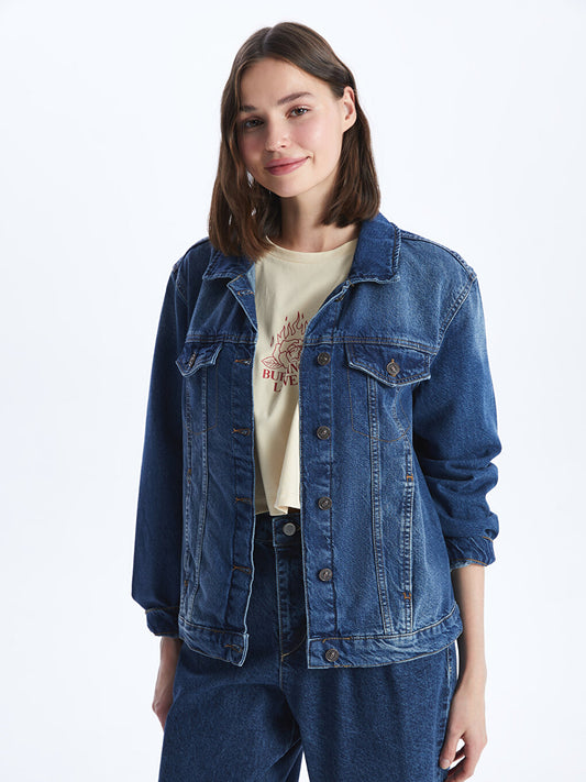 Plain Long Sleeve Women's Jean Shirt Jacket