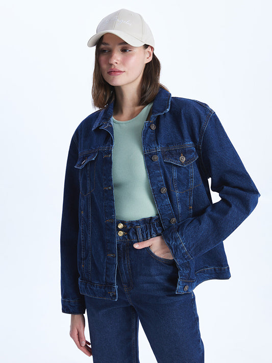 Shirt Collar Plain Long Sleeve Women's Jean Jacket