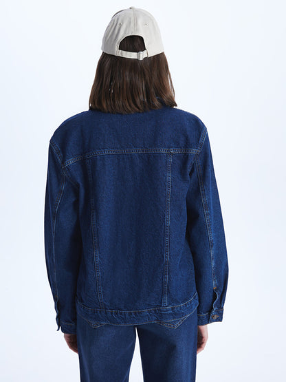 Shirt Collar Plain Long Sleeve Women's Jean Jacket