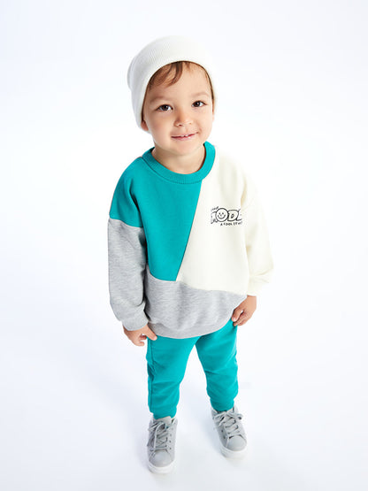 Crew Neck Long Sleeve Color Block Baby Boy Sweatshirt and Sweatpants 2-Piece Set