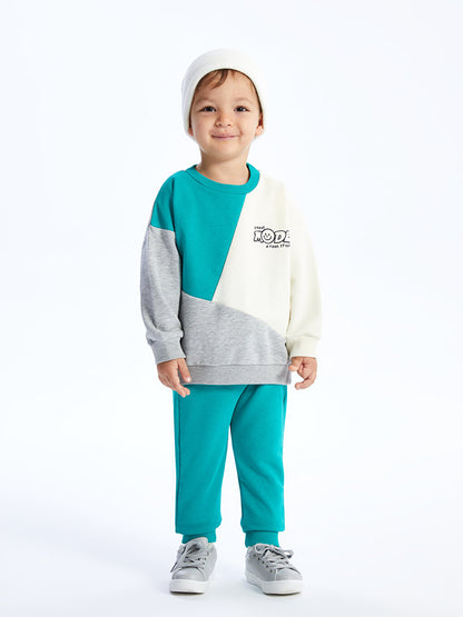 Crew Neck Long Sleeve Color Block Baby Boy Sweatshirt and Sweatpants 2-Piece Set