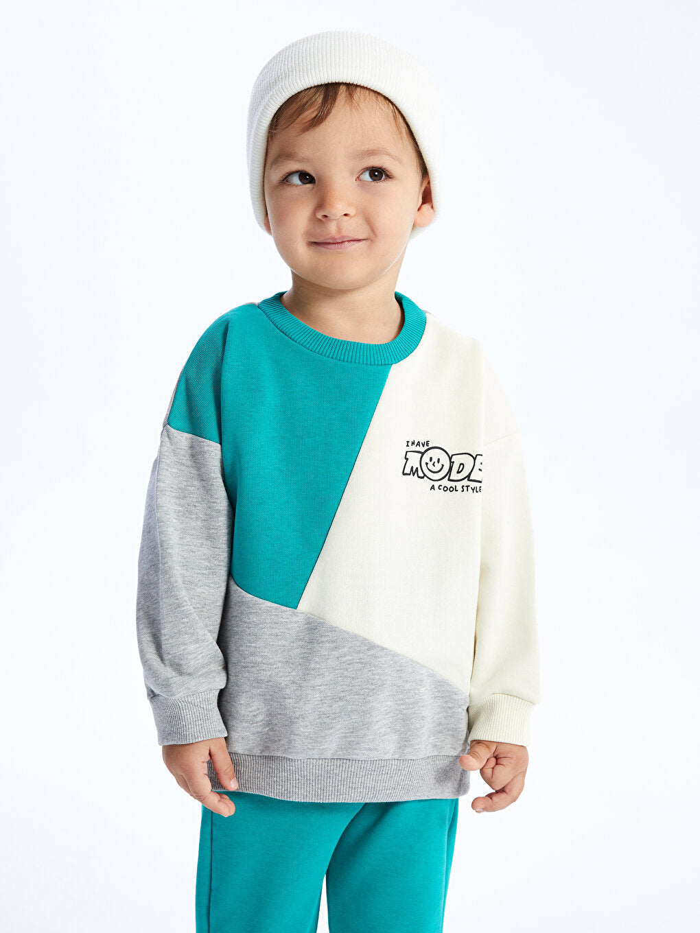 Crew Neck Long Sleeve Color Block Baby Boy Sweatshirt and Sweatpants 2-Piece Set