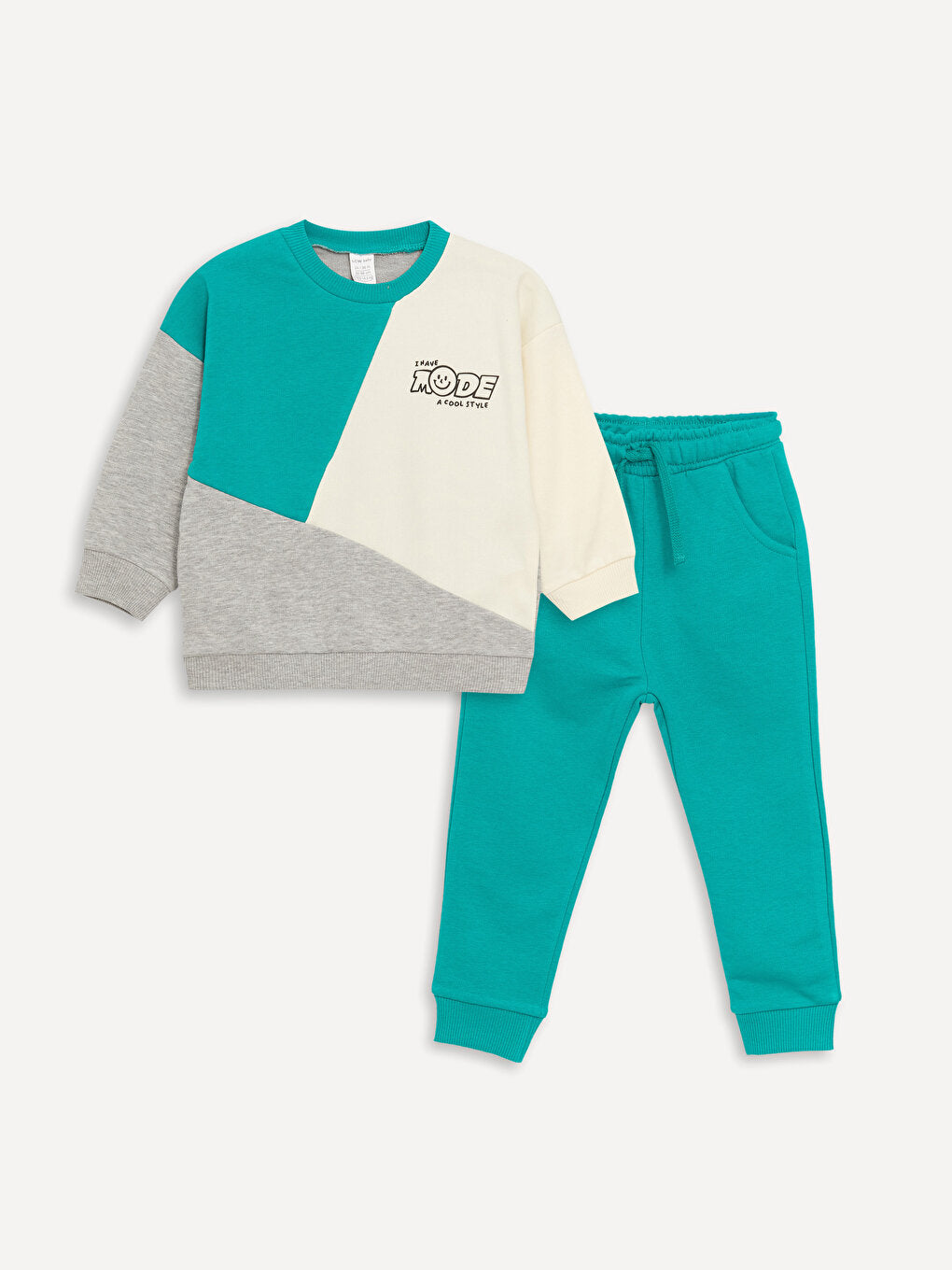 Crew Neck Long Sleeve Color Block Baby Boy Sweatshirt and Sweatpants 2-Piece Set