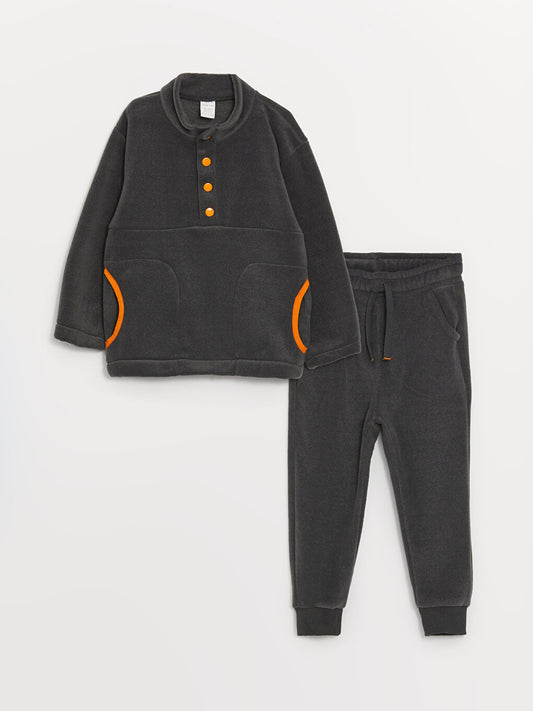 High Collar Long Sleeve Fleece Baby Boy Sweatshirt and Tracksuit Bottom 2-Piece Set