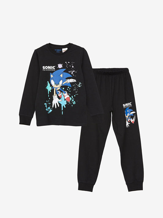 Crew Neck Sonic Printed Long Sleeve Boys' Pajama Set