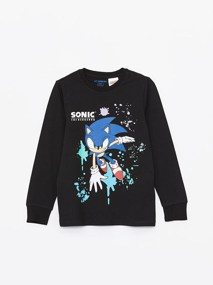 Crew Neck Sonic Printed Long Sleeve Boys' Pajama Set