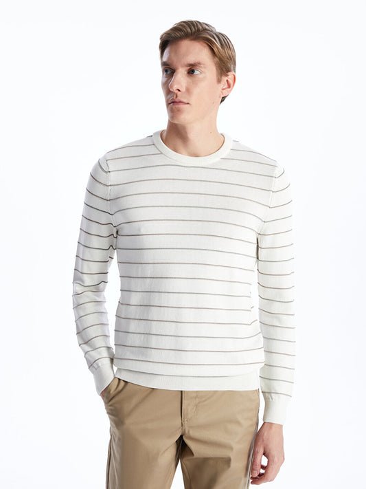 Crew Neck Striped Long Sleeve Men's Knitwear Sweater