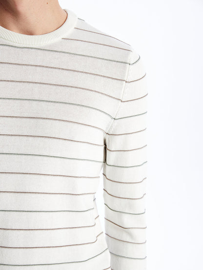 Crew Neck Striped Long Sleeve Men's Knitwear Sweater