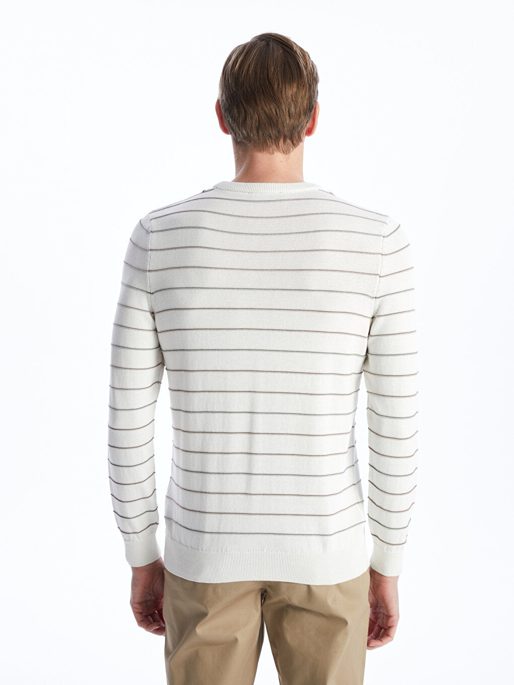 Crew Neck Striped Long Sleeve Men's Knitwear Sweater