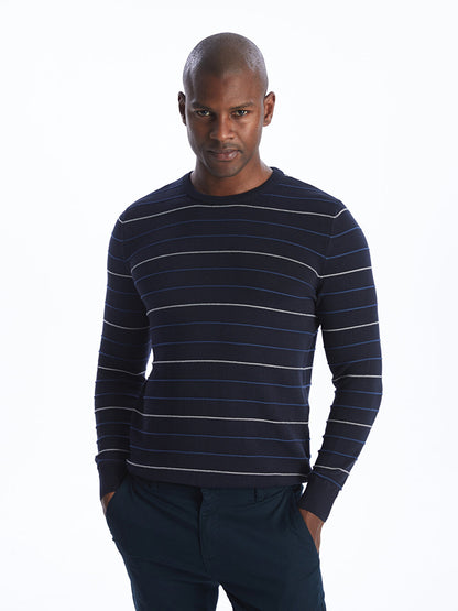 Crew Neck Striped Long Sleeve Men's Knitwear Sweater