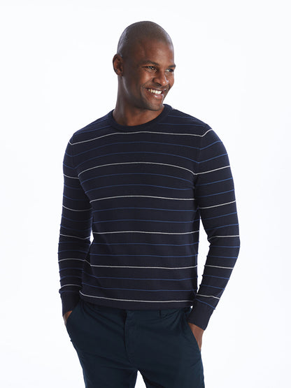 Crew Neck Striped Long Sleeve Men's Knitwear Sweater