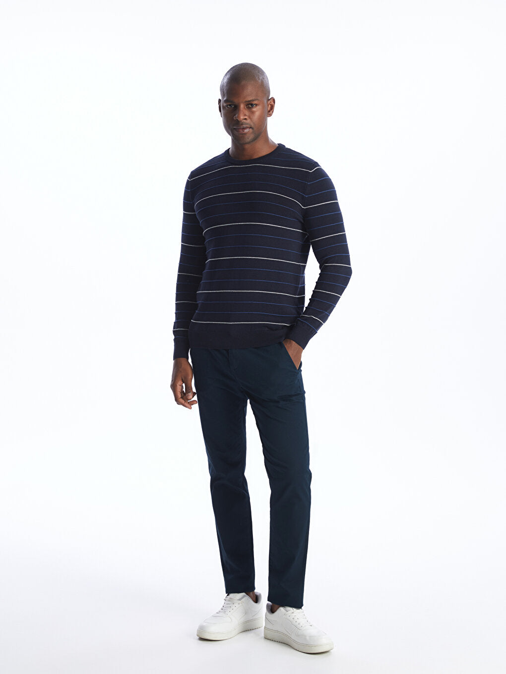 Crew Neck Striped Long Sleeve Men's Knitwear Sweater