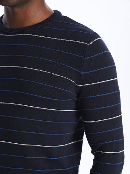 Crew Neck Striped Long Sleeve Men's Knitwear Sweater