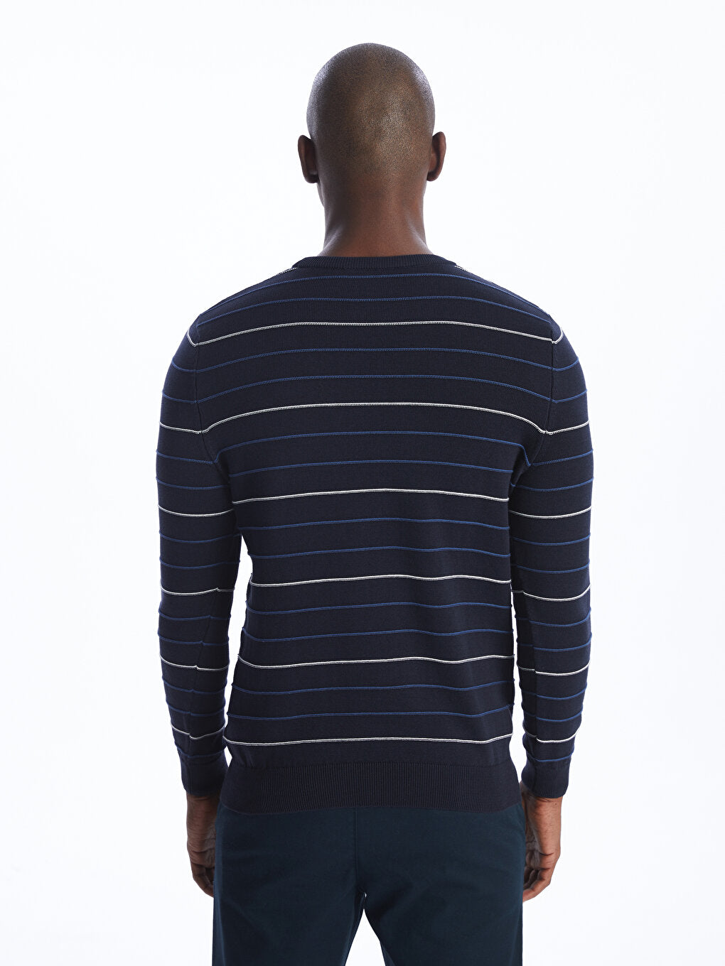 Crew Neck Striped Long Sleeve Men's Knitwear Sweater