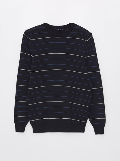 Crew Neck Striped Long Sleeve Men's Knitwear Sweater