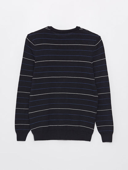 Crew Neck Striped Long Sleeve Men's Knitwear Sweater