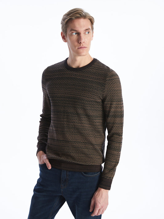 Crew Neck Patterned Long Sleeve Men's Knitwear Sweater