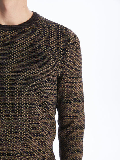 Crew Neck Patterned Long Sleeve Men's Knitwear Sweater