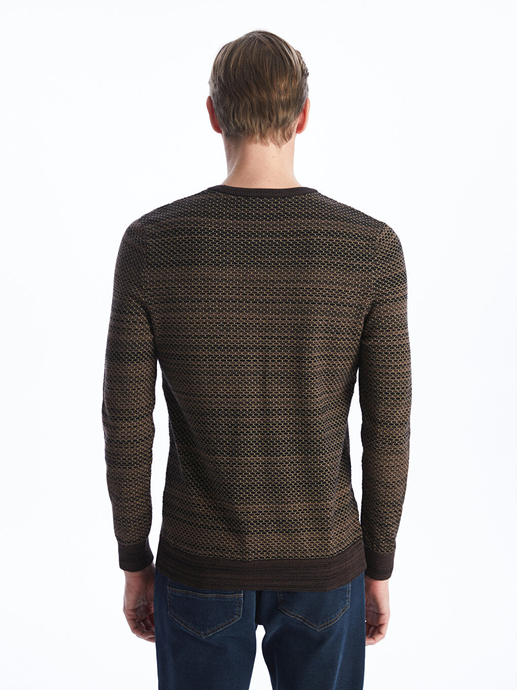 Crew Neck Patterned Long Sleeve Men's Knitwear Sweater