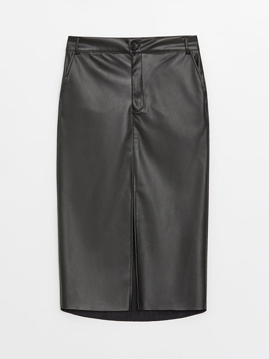 Tight Fit Straight Leather Look Women's Skirt