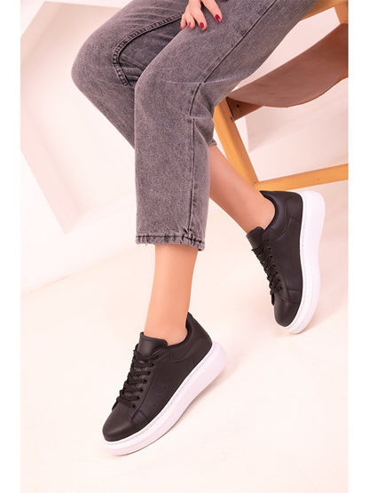 Leather Look Lace-up Women's Sneakers